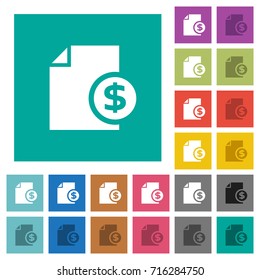 Pound financial report multi colored flat icons on plain square backgrounds. Included white and darker icon variations for hover or active effects.