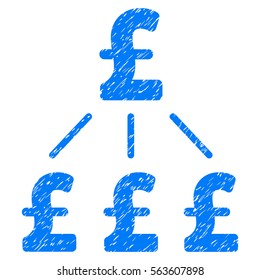 Pound Financial Structure grainy textured icon for overlay watermark stamps. Flat symbol with dust texture. Dotted vector blue ink rubber seal stamp with grunge design on a white background.