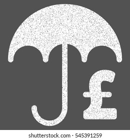 Pound Financial Umbrella grainy textured icon for overlay watermark stamps. Flat symbol with scratched texture. Dotted vector white ink rubber seal stamp with grunge design on a gray background.