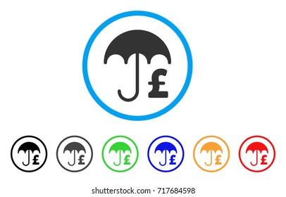Pound Financial Umbrella rounded icon. Style is a flat pound financial umbrella grey symbol inside light blue circle with black, gray, green, blue, red, orange color versions.