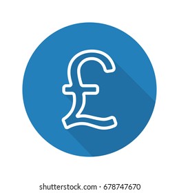 Pound flat linear long shadow icon. Great Britain national currency. Vector outline symbol