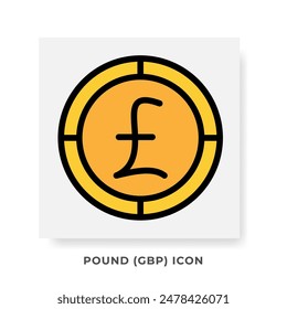 Pound GBP Currency Icon. United Kingdom Financial Symbol Flat Icons, in Golden Color Graphic Design. Vector Illustrations.
