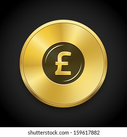 Pound golden icon, isolated on black background 