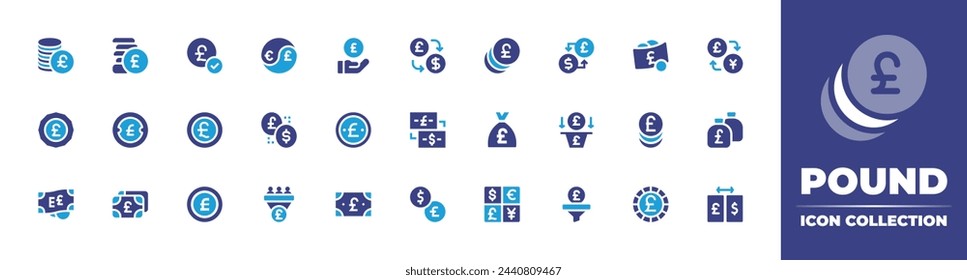 Pound icon collection. Duotone color. Vector and transparent illustration. Containing money, payment, pound sterling, pound, pounds, currency, yin yang, exchange, currency exchange, conversion.