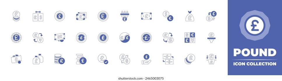 Kollektion des Pfund-Symbols. Linienstrich im Duotonstil und fett. Vektorillustration. Enthalten Geld, Zahlung, Pfund Sterling, Pfund, Währung, Yin Yang, Währungsumtausch, Geldbeutel, Umtausch, Verkauf.