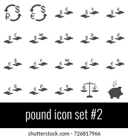Pound. Icon set 2. Gray icons on white background.