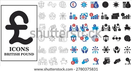 pound icon set bundle. finance, money, currency, cash, banking, business, economy, pound and more, simple flat complete vector