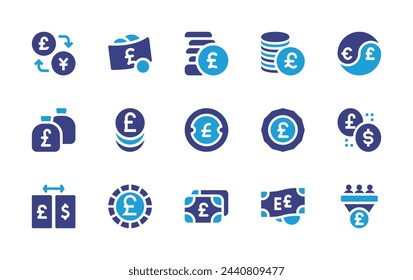 Pound icon set. Duotone color. Vector illustration. Containing money, pound sterling, pound, currency, yin yang, currency exchange, money bag, exchange, sales pipeline.