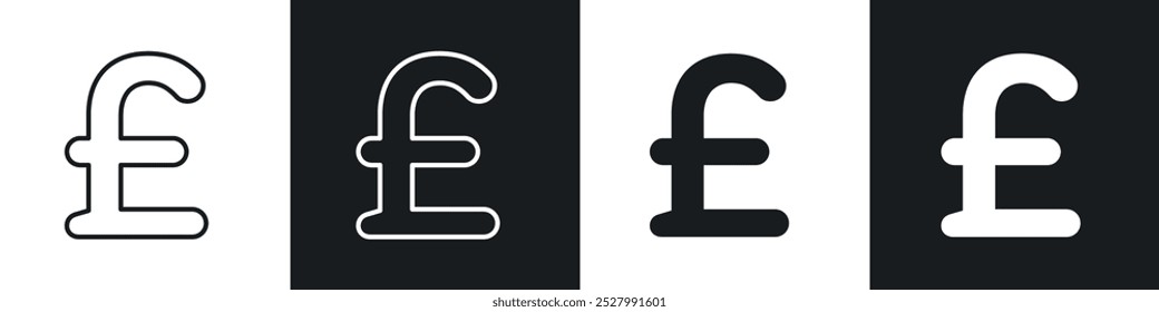 Pound icon vector icon set black filled and outlined style.