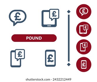 Pound-Symbole. Chat-Blase, Online-Banking, Mobile Banking, Tablet, Smartphone, Handy-Symbol. Professionell, 32x32 Pixel perfekte Vektor-Symbol.