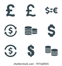 Pound icons. set of 9 editable filled pound icons such as money, dollar, money exchange