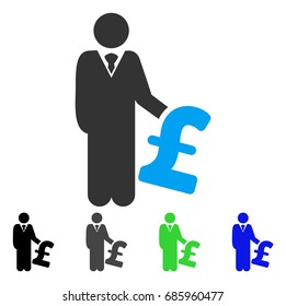 Pound Investor flat vector illustration. Colored pound investor gray, black, blue, green icon versions. Flat icon style for web design.
