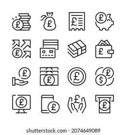 Pound line icons set. Modern graphic design concepts, simple outline elements collection. Vector line icons