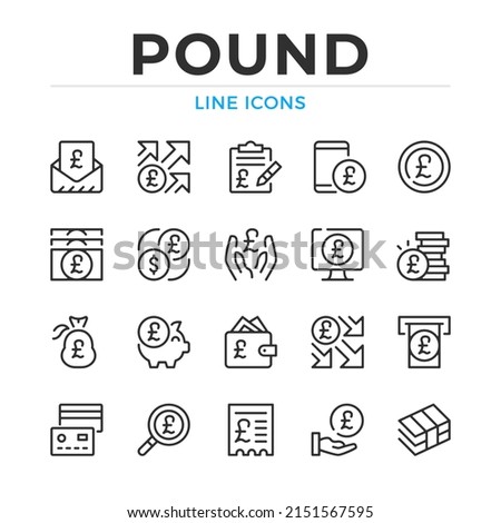 Pound line icons set. Modern outline elements, graphic design concepts, simple symbols collection. Vector line icons