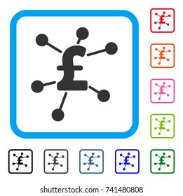 Pound Links icon. Flat grey iconic symbol in a light blue rounded rectangular frame. Black, gray, green, blue, red, orange color variants of Pound Links vector. Designed for web and app interfaces.