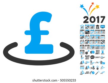 Pound Location icon with bonus 2017 new year graphic icons. Vector illustration style is flat iconic symbols,modern colors.