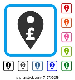 Pound Map Marker icon. Flat grey pictogram symbol inside a blue rounded frame. Black, gray, green, blue, red, orange color variants of Pound Map Marker vector. Designed for web and application UI.