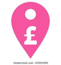 Pound Map Marker icon. Vector style is flat iconic symbol with rounded angles, pink color, white background.