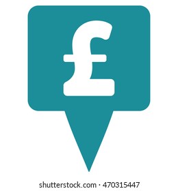 Pound Map Pointer icon. Vector style is flat iconic symbol with rounded angles, soft blue color, white background.
