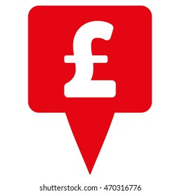 Pound Map Pointer icon. Vector style is flat iconic symbol with rounded angles, red color, white background.