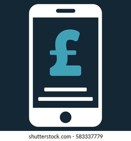 Pound Mobile Payment vector icon. Illustration style is a flat iconic bicolor blue and white symbol on dark blue background.