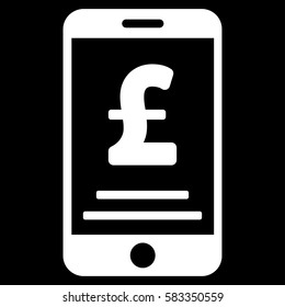 Pound Mobile Payment vector pictogram. Illustration style is a flat iconic white symbol on black background.