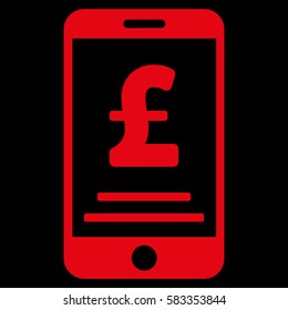 Pound Mobile Payment vector pictograph. Illustration style is a flat iconic red symbol on black background.