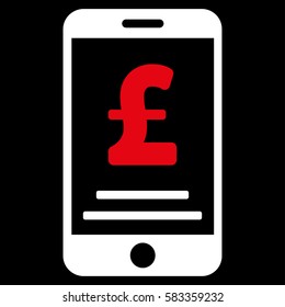 Pound Mobile Payment vector pictograph. Illustration style is a flat iconic bicolor red and white symbol on black background.