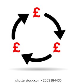 Pound money change shadow icon, trade cash information web symbol, convert sign vector illustration .