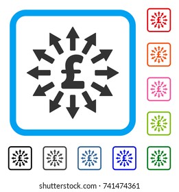 Pound Money Distribution icon. Flat grey iconic symbol in a light blue rounded frame. Black, gray, green, blue, red, orange color additional versions of Pound Money Distribution vector.