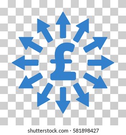 Pound Money Distribution vector pictograph. Illustration style is a flat iconic cobalt symbol on a transparent background.