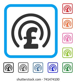 Pound Money Sphere icon. Flat gray pictogram symbol in a light blue rounded square. Black, gray, green, blue, red, orange color variants of Pound Money Sphere vector.