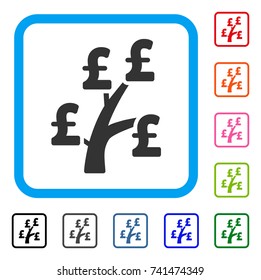 Pound Money Tree icon. Flat grey iconic symbol in a light blue rounded squared frame. Black, gray, green, blue, red, orange color variants of Pound Money Tree vector.