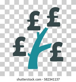 Pound Money Tree vector pictograph. Illustration style is a flat iconic bicolor soft blue symbol on a transparent background.