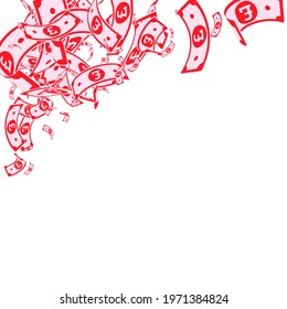 pound notes falling. Messy GBP bills on white background. United Kingdom money. Beauteous vector illustration. Appealing jackpot, wealth or success concept.