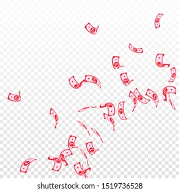 pound notes falling. Sparse GBP bills on transparent background. United Kingdom money. Authentic vector illustration. Curious jackpot, wealth or success concept.