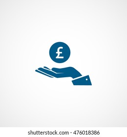 Pound On Hand Blue Flat Icon On White Background