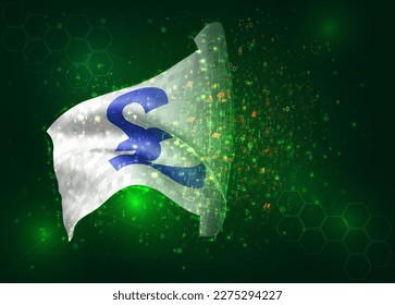 Pound, on vector 3d flag on green background with polygons and data numbers