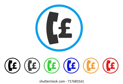Pound Pay Phone rounded icon. Style is a flat pound pay phone gray symbol inside light blue circle with black, gray, green, blue, red, orange color versions.