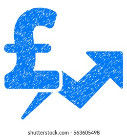 Pound Price Growth grainy textured icon for overlay watermark stamps. Flat symbol with scratched texture. Dotted vector blue ink rubber seal stamp with grunge design on a white background.