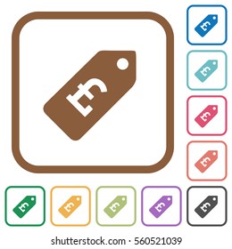 Pound price label simple icons in color rounded square frames on white background