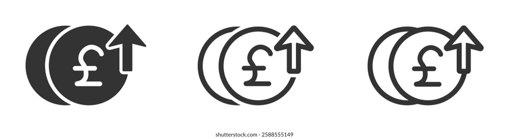 Pound rate increase icon. Cost rise vector illustration set. British pound increase signs