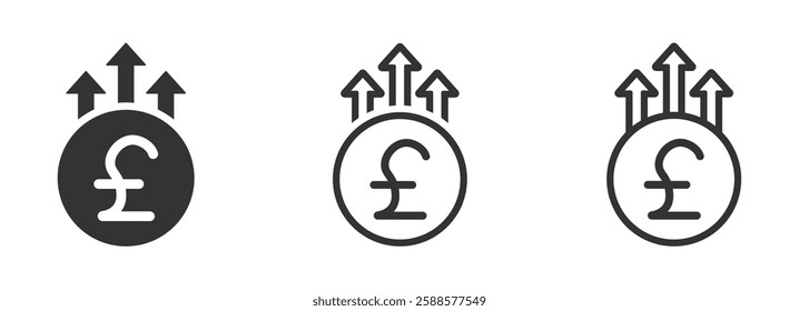 Pound rate increase vector icons. Cost rise vector illustration. British pound increase signs set