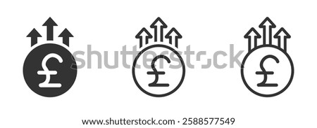 Pound rate increase vector icons. Cost rise vector illustration. British pound increase signs set