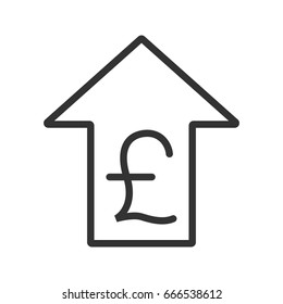 Pound rate rising linear icon. Thin line illustration. Great Britain pound with up arrow contour symbol. Vector isolated outline drawing