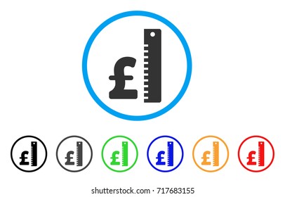 Pound Rate rounded icon. Style is a flat pound rate gray symbol inside light blue circle with black, gray, green, blue, red, orange versions. Vector designed for web and software interfaces.