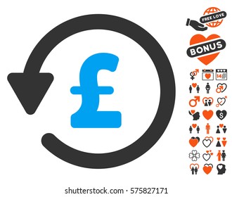 Pound Rebate pictograph with bonus love graphic icons. Vector illustration style is flat iconic elements for web design, app user interfaces.