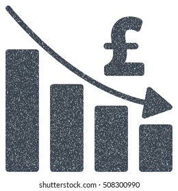 Pound Recession Bar Chart grainy textured icon for overlay watermark stamps. Flat symbol with dust texture. Dotted vector smooth blue ink rubber seal stamp with grunge design on a white background.