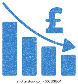 Pound Recession Bar Chart grainy textured icon for overlay watermark stamps. Flat symbol with scratched texture. Dotted vector cobalt ink rubber seal stamp with grunge design on a white background.