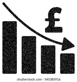 Pound Recession Bar Chart grainy textured icon for overlay watermark stamps. Flat symbol with dust texture. Dotted vector black ink rubber seal stamp with grunge design on a white background.
